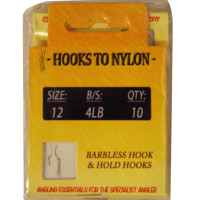 A PACK OF 10 BARBLESS HOOKS TO NYLON 4LB BREAKING STRAIN (SIZE 12)
