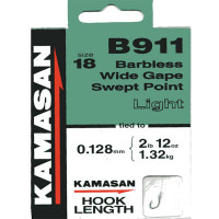 Kamasan B911 Hooks To Nylon Barbless wide gape swept point (light) Size 18